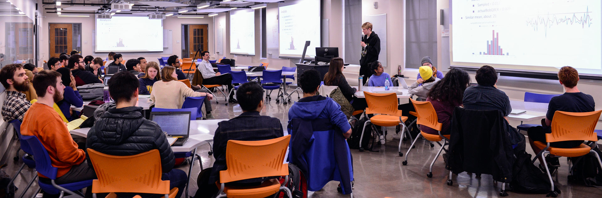 student presenting in Freshman Research Initiative quantum computing class