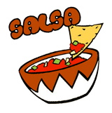 SALSA logo, bowl of salsa with a corn chip